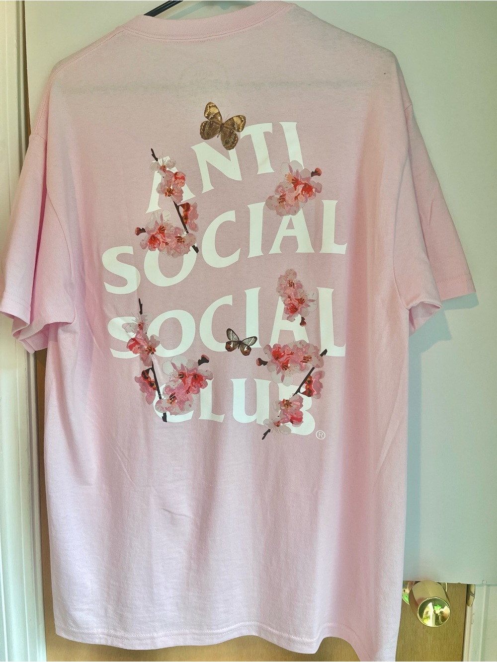 Anti Social Social Club Pink Cherry Blossom Butterfly Tee Men’s size Medium